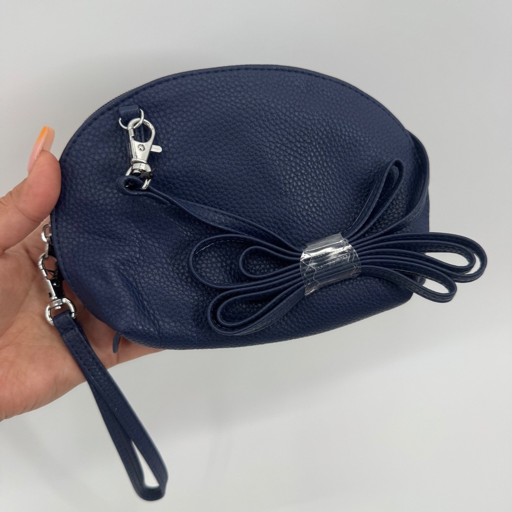 Dressbarn‎ Navy Blue Pebbled Faux Leather Wristlet Crossbody Bag 51802